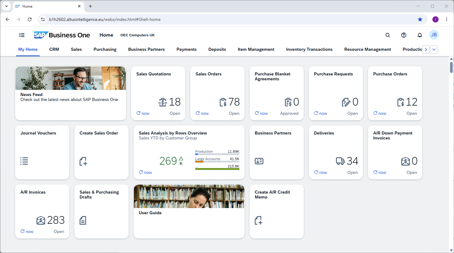 SAP Business One Launchpad screen